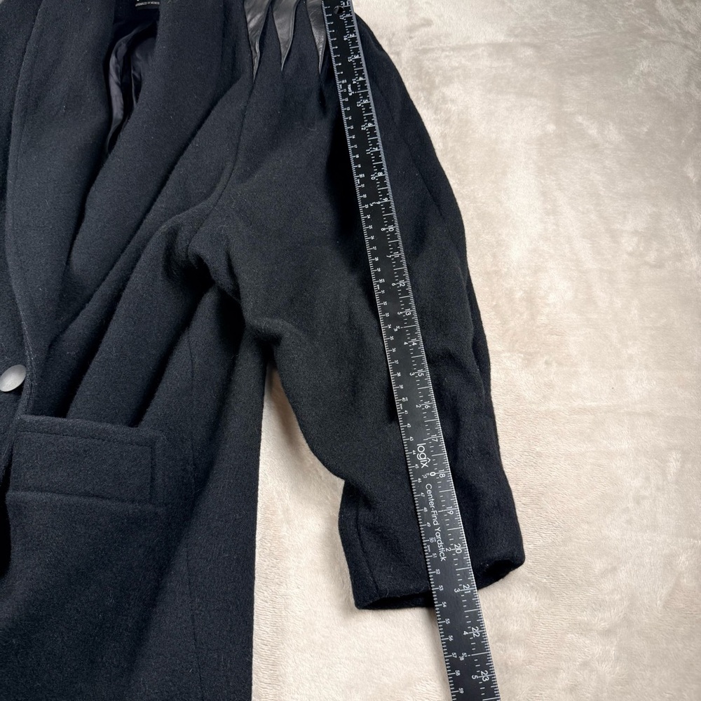 Vintage Jofeld Black Wool Blend Long Coat Leather Shoulder Detail USA Size S - Picture 9 of 12